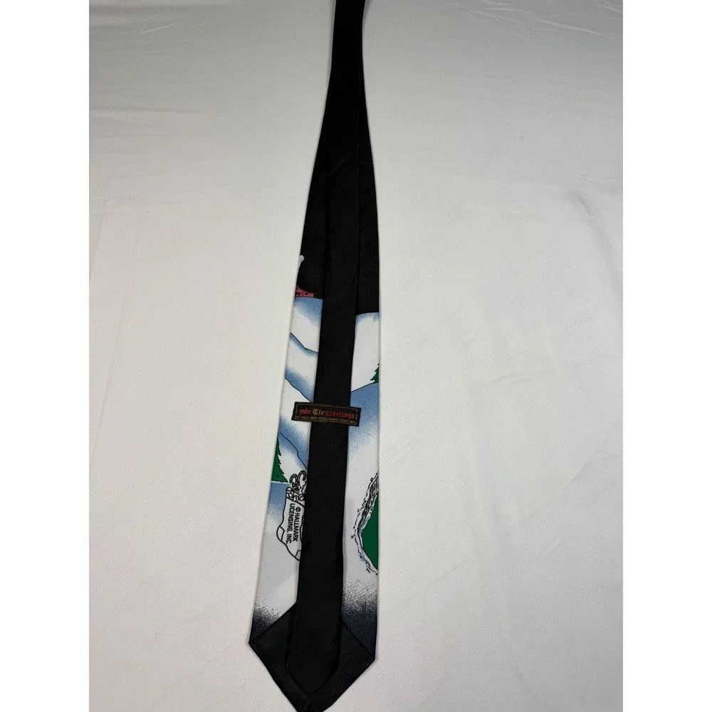 Vintage Hallmark Yule Tie Greetings Mens Christmas Santa Reindeer Black Silk Tie